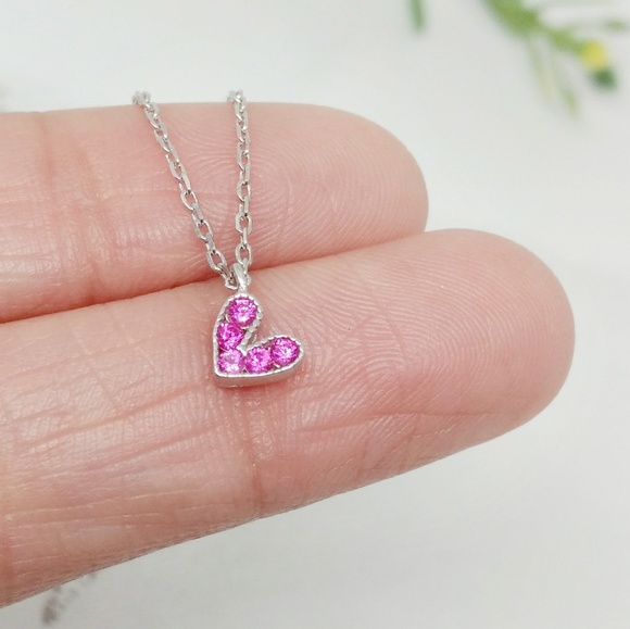 Dainty CZ Heart Pendant Silver Necklace - Picture 3 of 5
